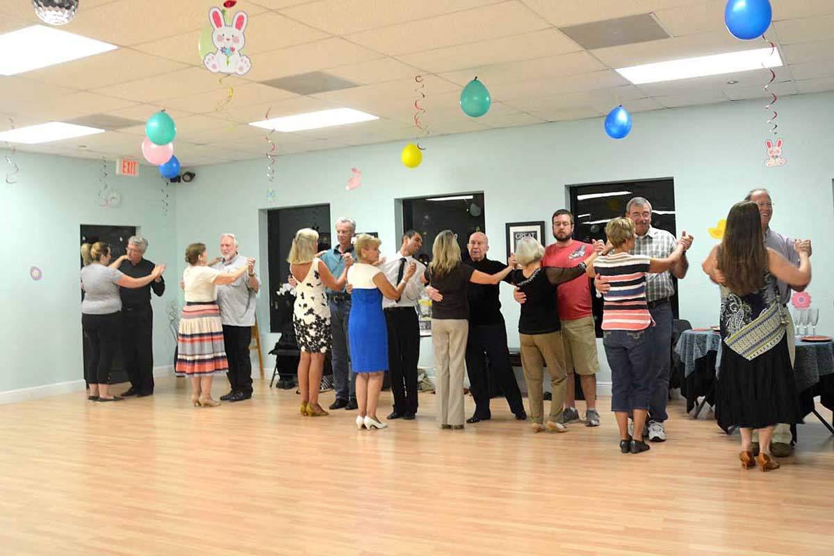 A group ballroom class